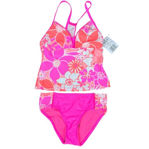 ZeroXposur Girls 2 Piece Tropical Floral Pink Swimsuit Bikini size 6/6x - Picture 1 of 4